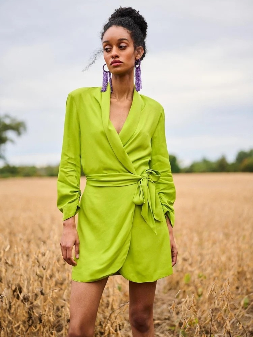 Zara Lime Green  Blazer Dress Wrap long sleeve blogger favorite Party Cocktail
